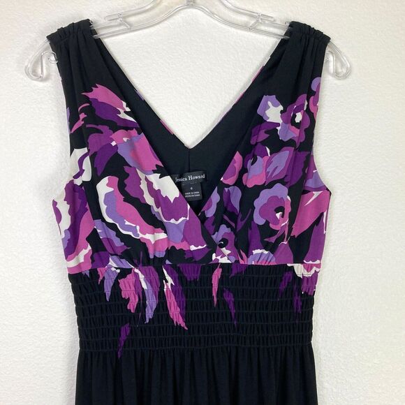 Vintage Jessica Howard Maxi Tank Dress Size 6 Stretch Empire Smocked Waist - Picture 2 of 6